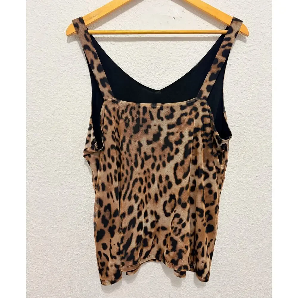 Chico's Leopard Print Tank Top Mesh Stretch Large Glam Mob Wife - Picture 2 of 4